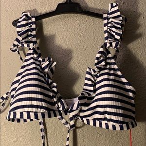 Bingo swim top white w/ navy blue stripes